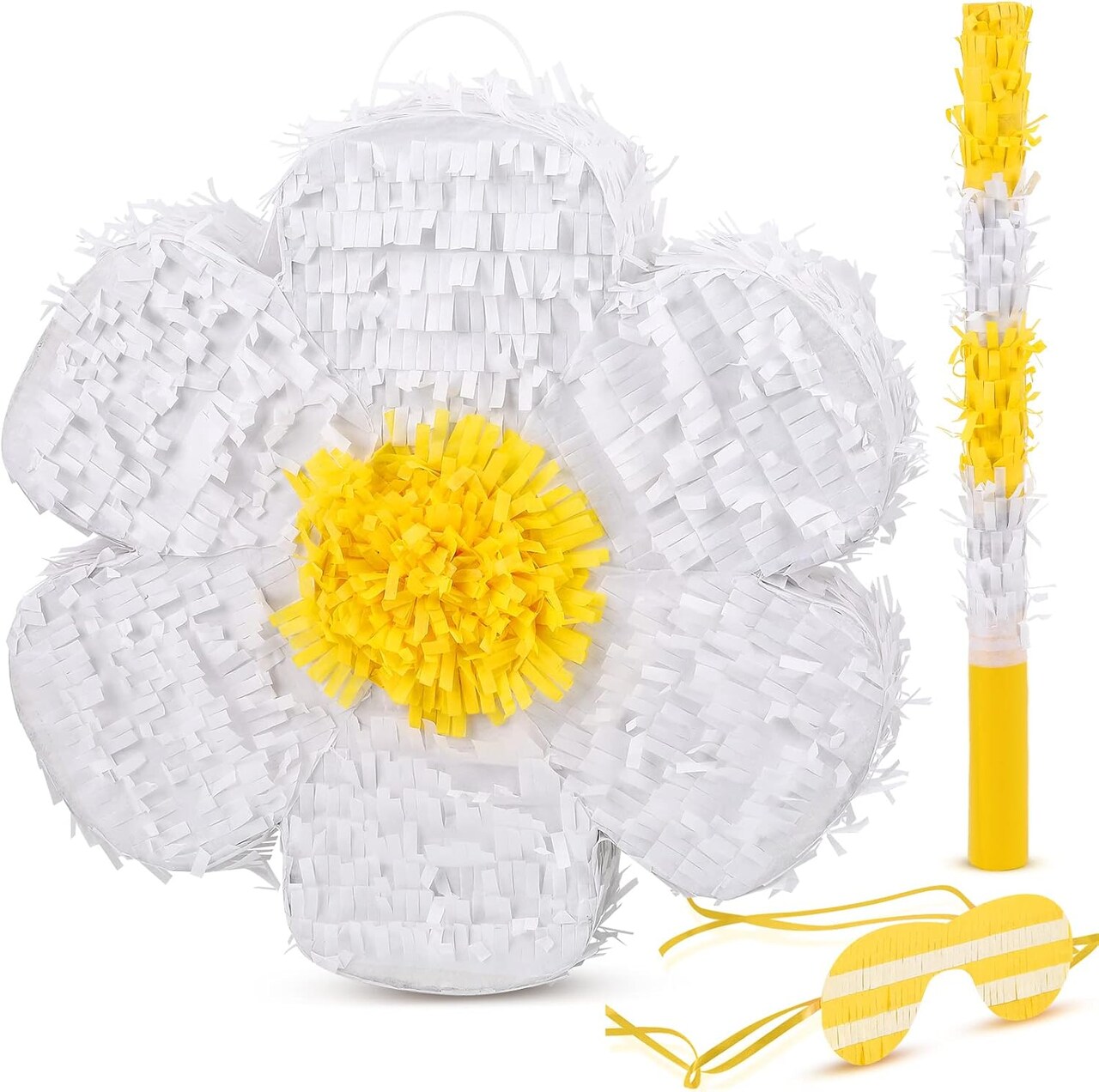 Daisy Flower Piñata Flower Daisy Hippie Boho Piñata Hanging Gender Reveal with Blindfold and Stick for Birthday Baby Shower Gender Reveal Wedding Floral Party Supplies